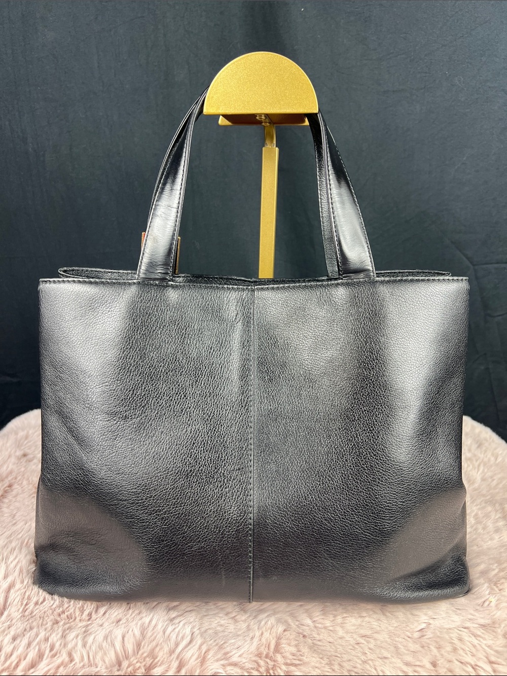 Burberry Vintage Black Leather Tote Classic Check Lining COA EUC - Picture 2 of 11